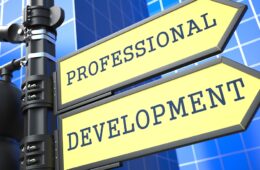 Business Concept. Professional Development Sign on Blue Background.